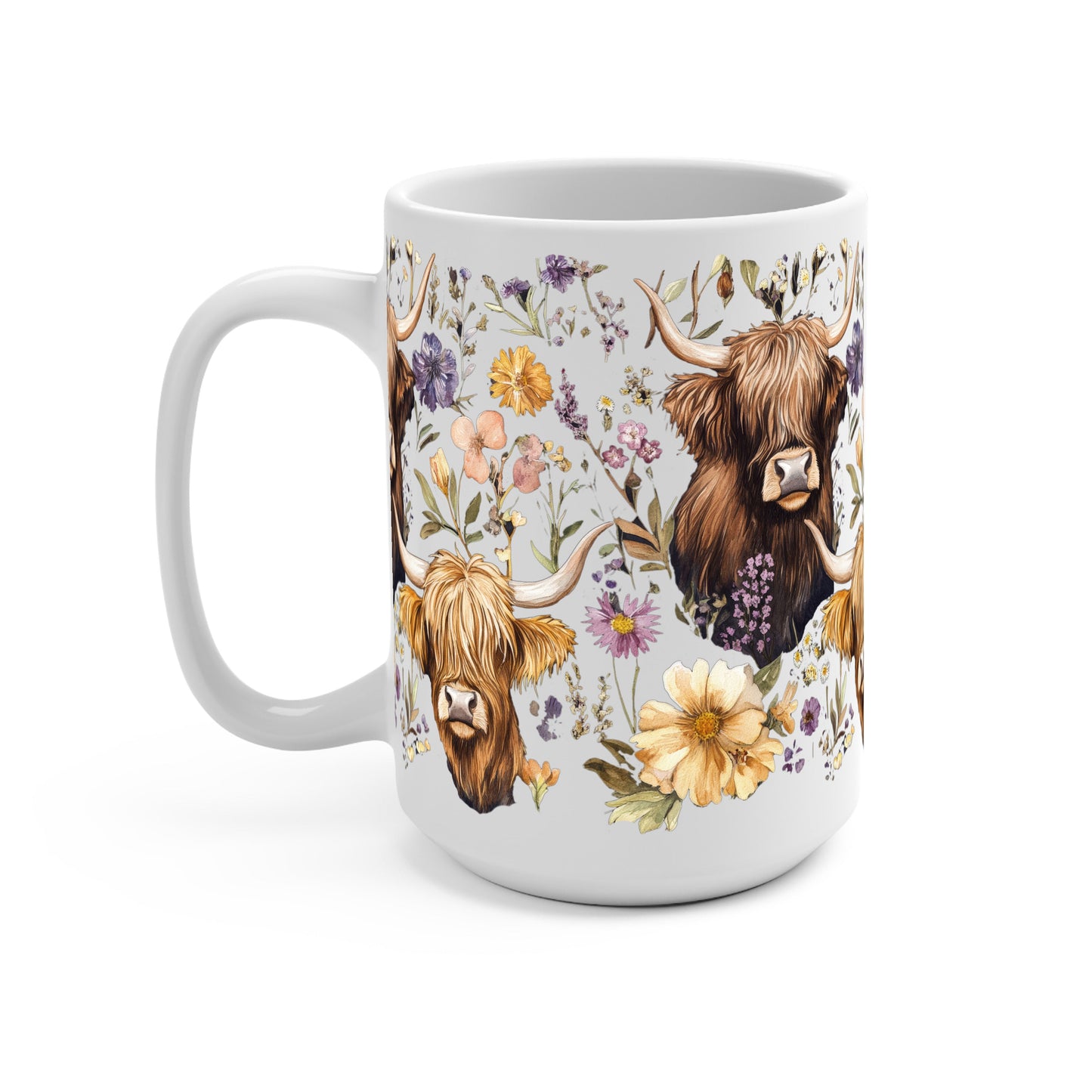Wildflower Highland Cow Glass Cups