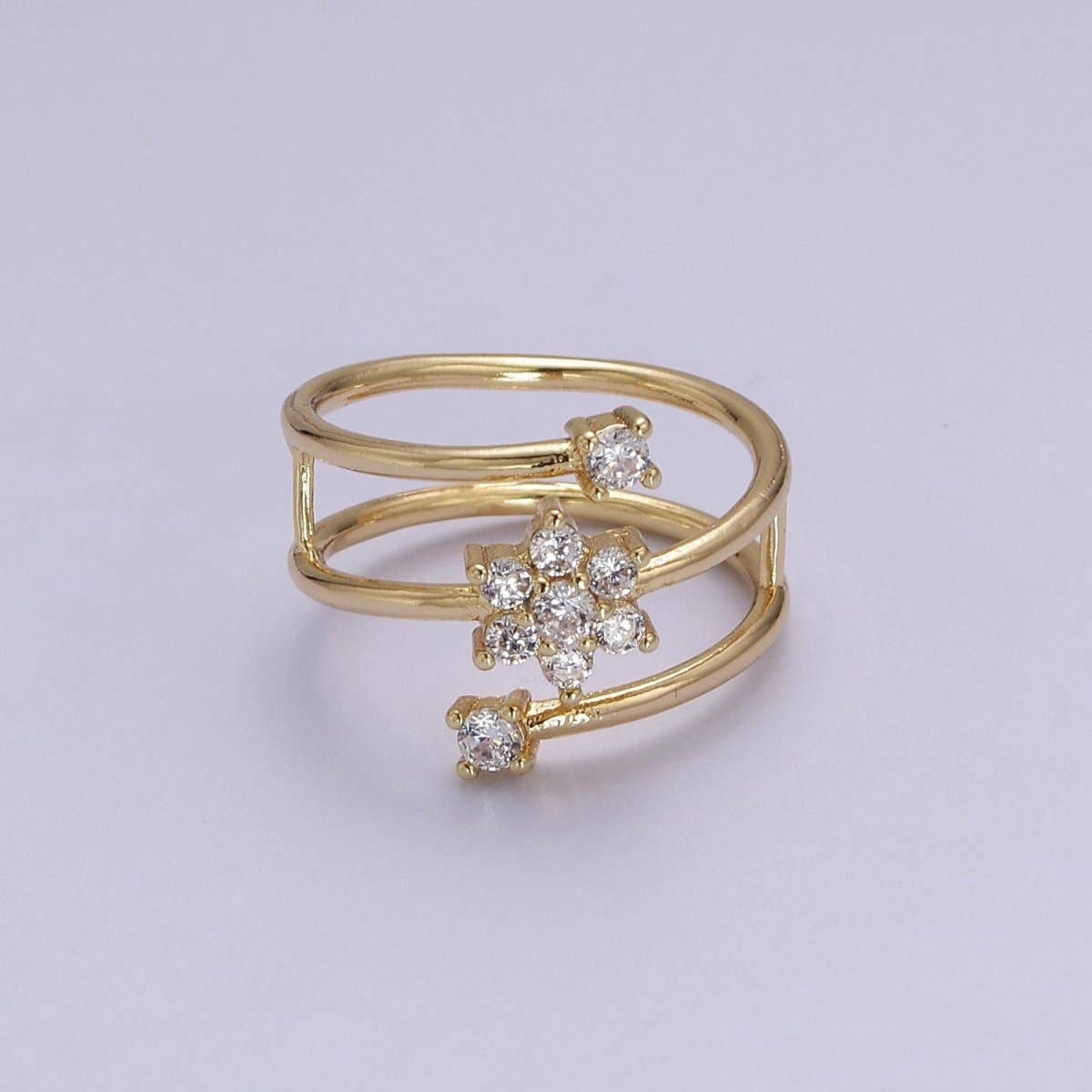 Spiral Finger Wrap Ring/ Flower Cz Gold Band Ringt CZ Diamond Wraparound Ring Midi Thumb Ring S-538 S-539