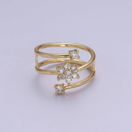 Spiral Finger Wrap Ring/ Flower Cz Gold Band Ringt CZ Diamond Wraparound Ring Midi Thumb Ring S-538 S-539