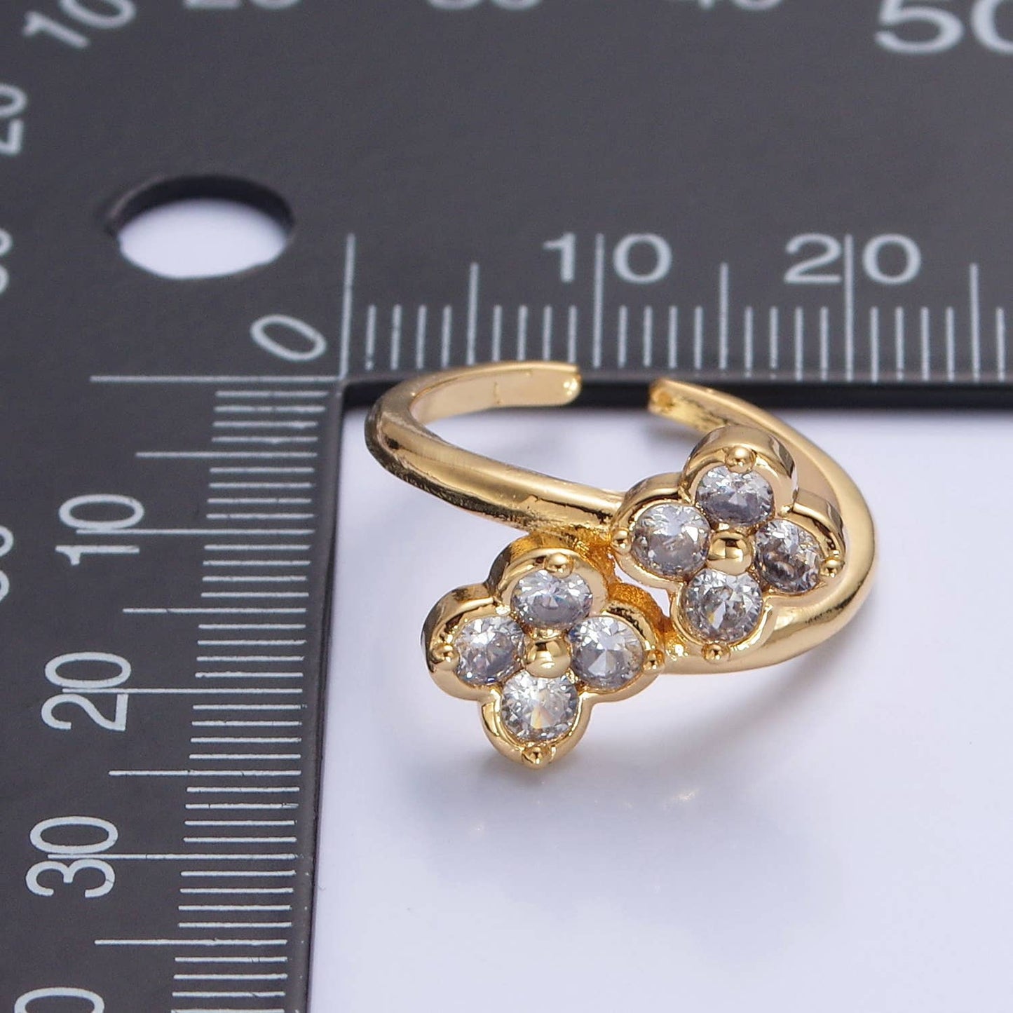 Colorful CZ Clover Gold Adjustable Ring O2217, O2218, O2219