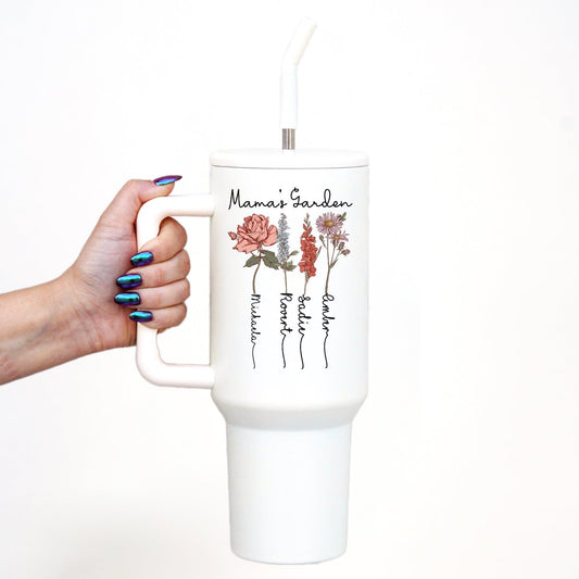 Birth Flower Garden 40oz Metal Tumbler With Lid and Straw