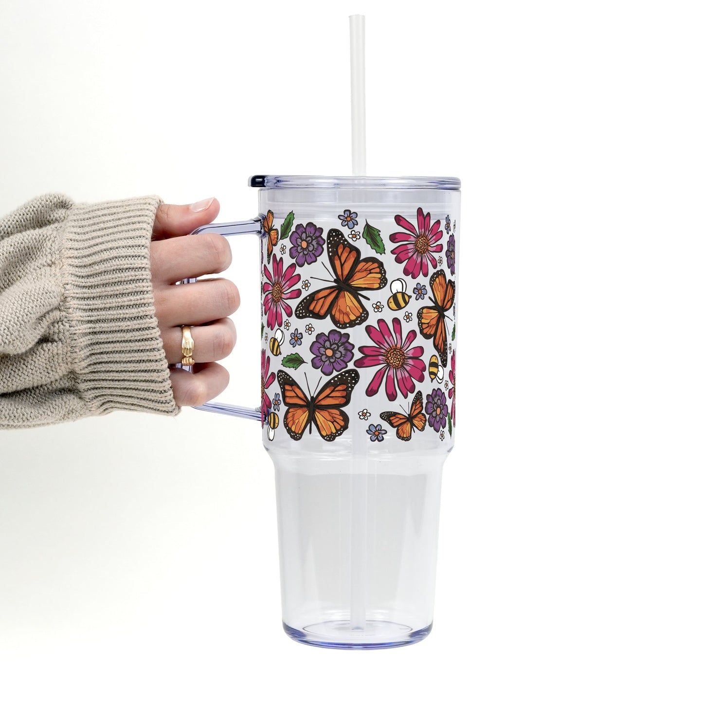Butterfly Garden 40oz Glass or Plastic Tumbler With Lid and Straw