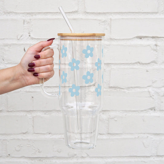Daisy 40oz Glass or Plastic Tumbler With Lid and Straw