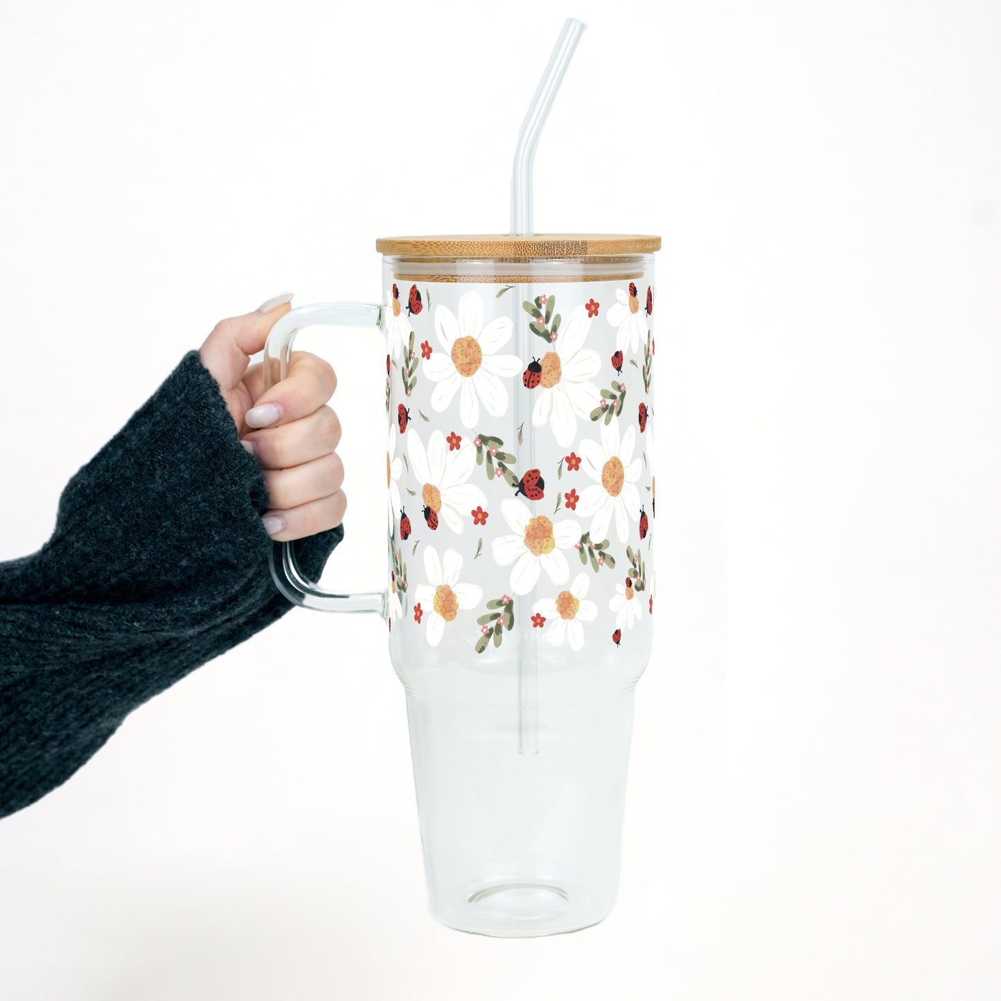 Daisy & Ladybug 40oz Glass or Plastic Tumbler With Lid and Straw
