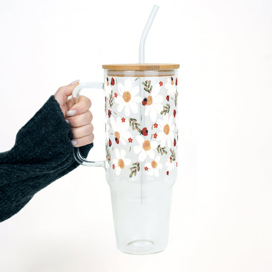 Daisy & Ladybug 40oz Glass or Plastic Tumbler With Lid and Straw