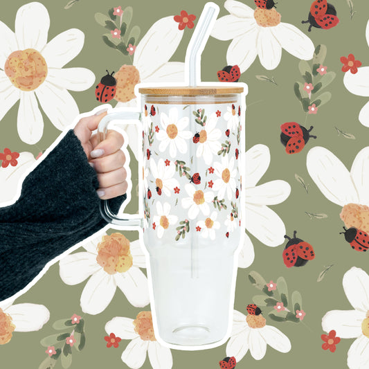 Daisy & Ladybug 40oz Glass or Plastic Tumbler With Lid and Straw