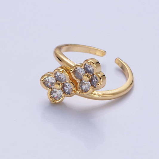 Colorful CZ Clover Gold Adjustable Ring O2217, O2218, O2219