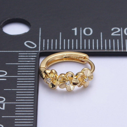 Minimalist 24K Gold Filled Flower Cubic Zirconia Huggie Hoops Earring T-104