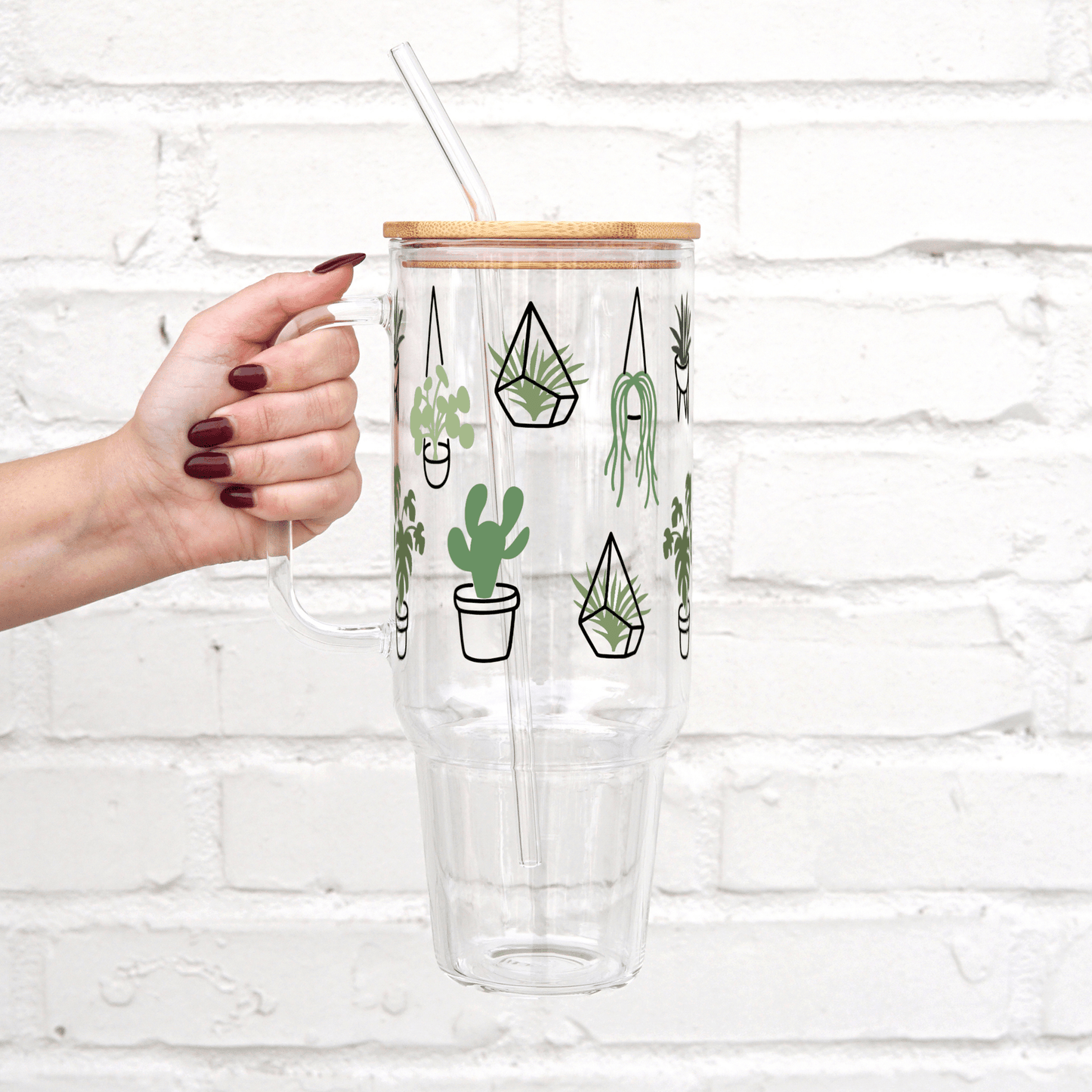 Greenery Plants 40oz Glass or Plastic Tumbler With Lid and Straw