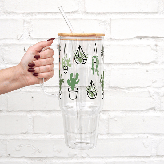 Greenery Plants 40oz Glass or Plastic Tumbler With Lid and Straw
