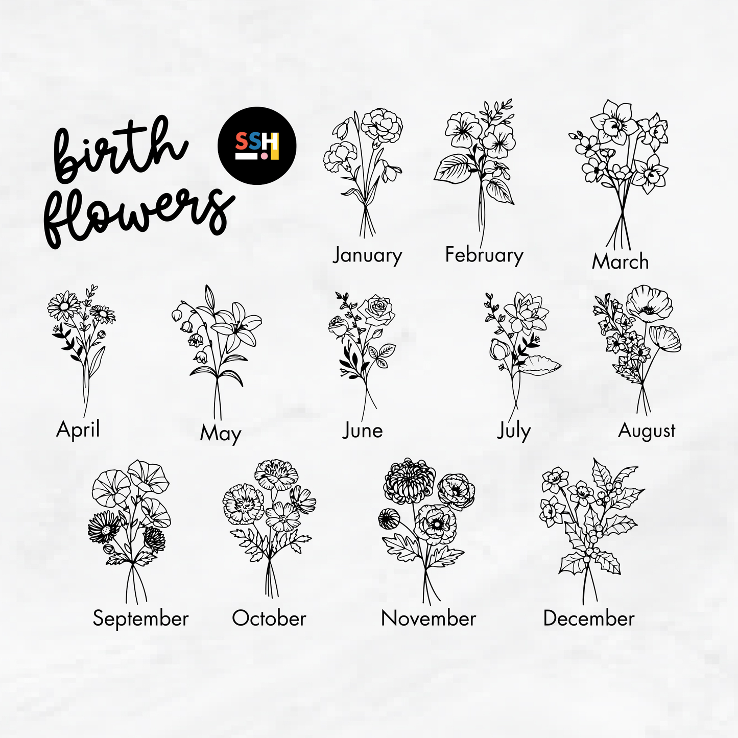 Modern Birth Flower Can Cup with Lid and Straw