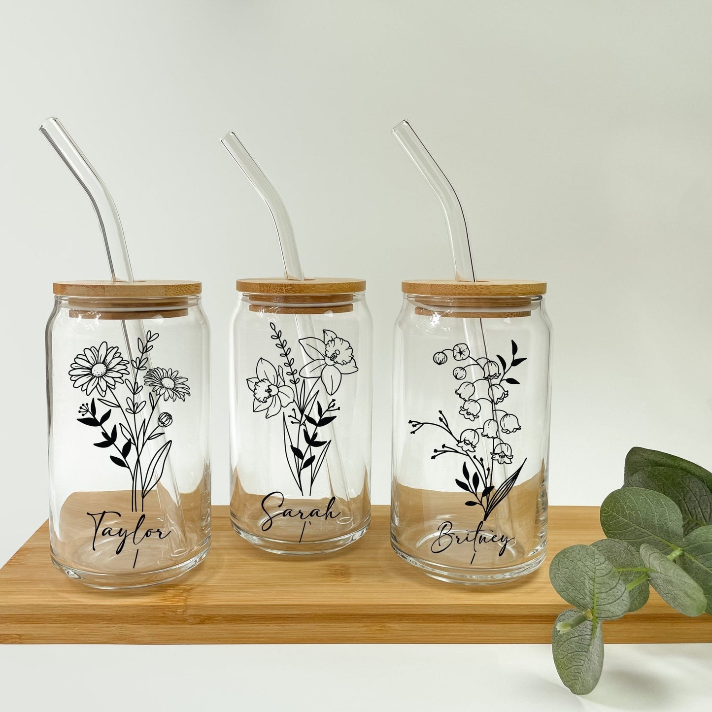 Personalized Birth Flower with Lid and Straw