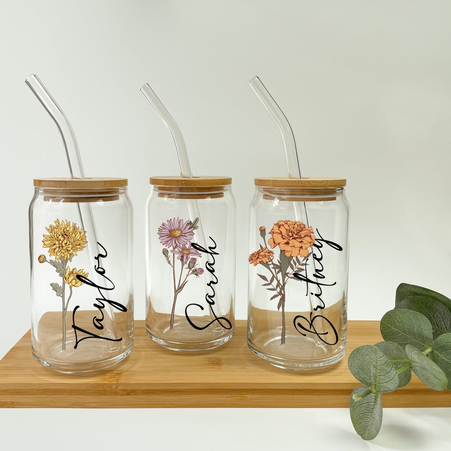 Personalized Color Birth Flower Cup with Lid and Straw
