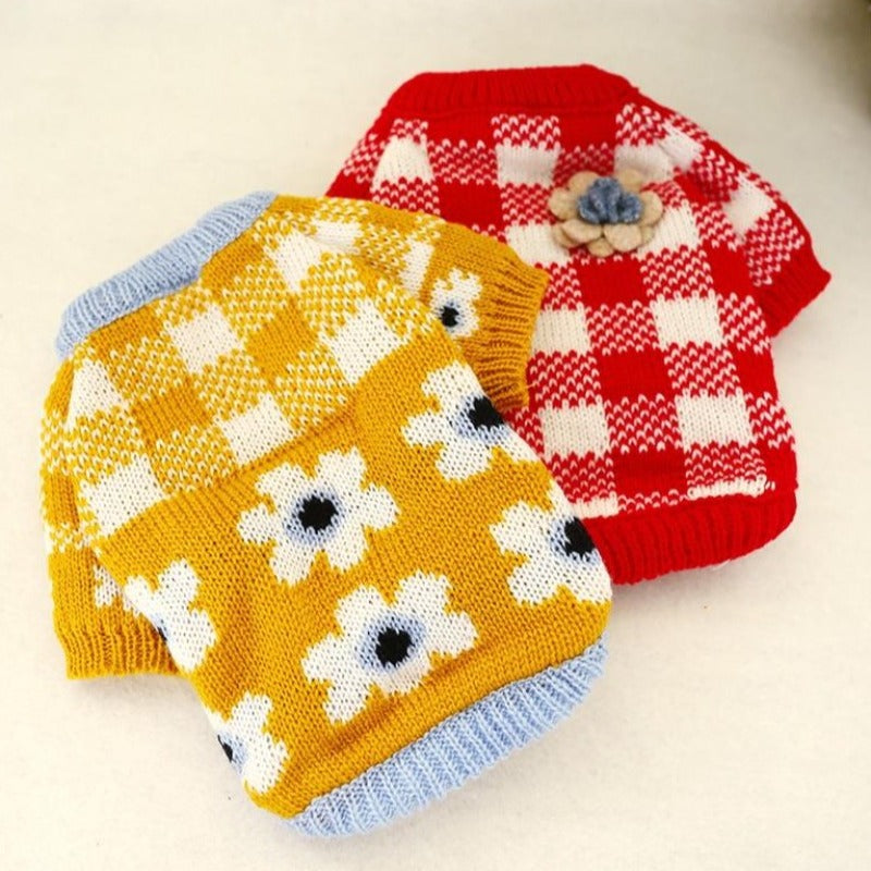 Floral Plaid Dog Sweater